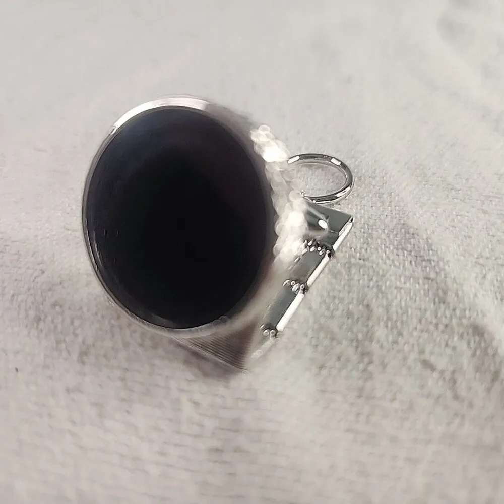 Cufflinks Silver Tone with Black Stone and Wrap Unknown Brand Thick Vintage